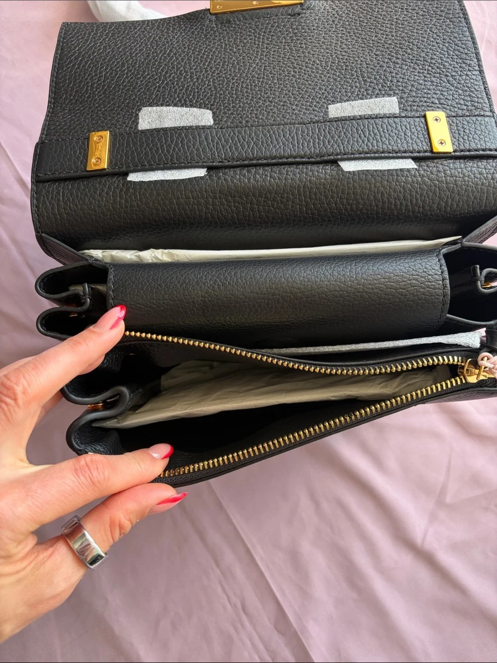 Coccinelle Black Pebble Leather Crossbody Bag with Gold Buckle - Picture 8 of 13